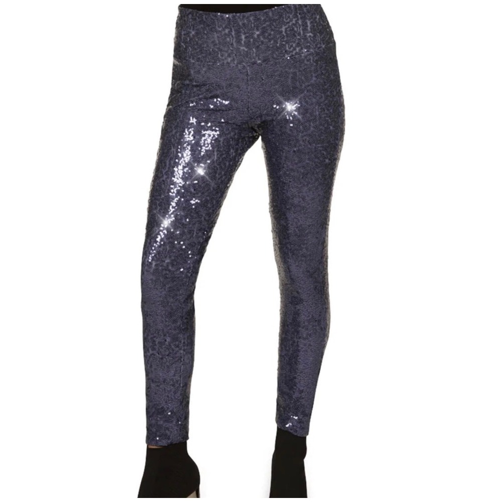 Sparkle Metallic Blue Sequin Leggings Women's Dark
